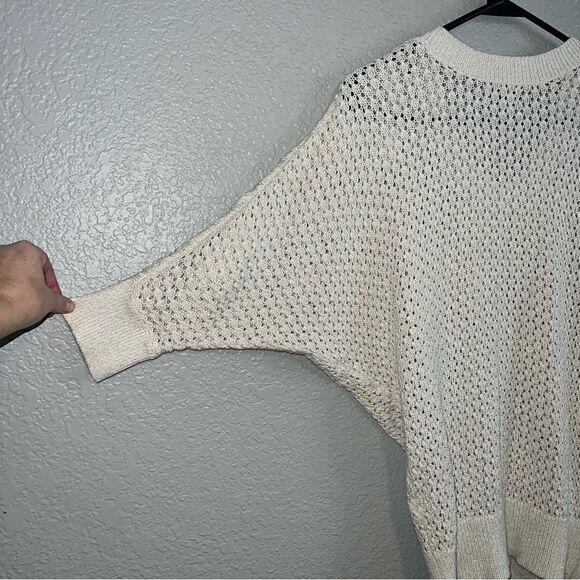 Express Womens Scoop Neck Dolman Sleeve Knitted Ribbed Pullover Sweater Cream XS - Picture 3 of 5